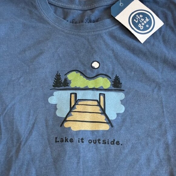 Life Is Good SS Shirt Crusher Tee LAKE IT OUTSIDE Boat Cabin Mens Large Blue - Picture 1 of 3